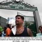 Chef Aaron Sanchez and New Orleans Chef John Besh in Kenskoff, Haiti