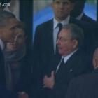 Historic handshake between Obama and Raul Castro