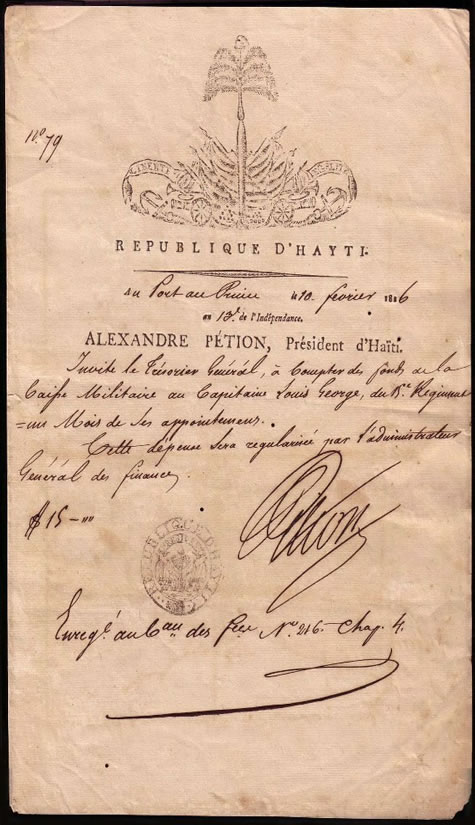 Letter from Alexandre Petion 1816