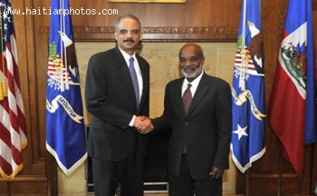 Haitian President Rene Preval With Eric H. Holder U.S. Attorney General