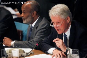 Haitian President Rene Preval And President Bill Clinton