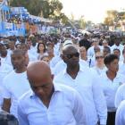 Presisent Michel Martelly at the site of the Kanaval accident