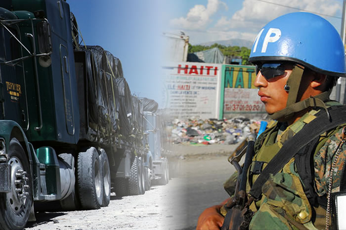Minustah escorting Dominican trucks entering Haiti