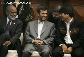 Haitian President Rene Preval And Iran President Mahmoud Ahmadinejad