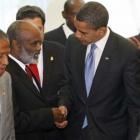 Haitian President Rene Preval And Barack Obama