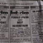 Help wanted ad in Pennysaver, 