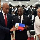 Michel Martelly returning presidential sash to National Assembly
