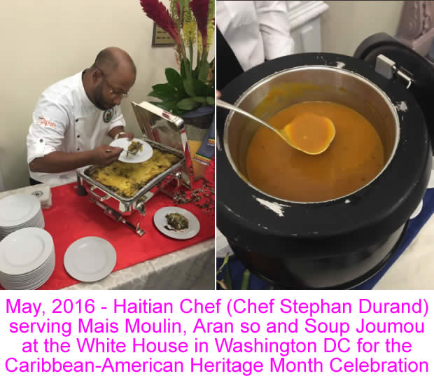 Haitian Chef serving Mais moulin, soup joumou at White House